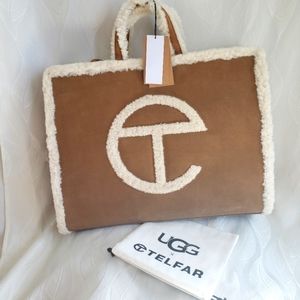 NWT Telfar X UGG Chestnut Shearling & Suede Large Shopping Bag